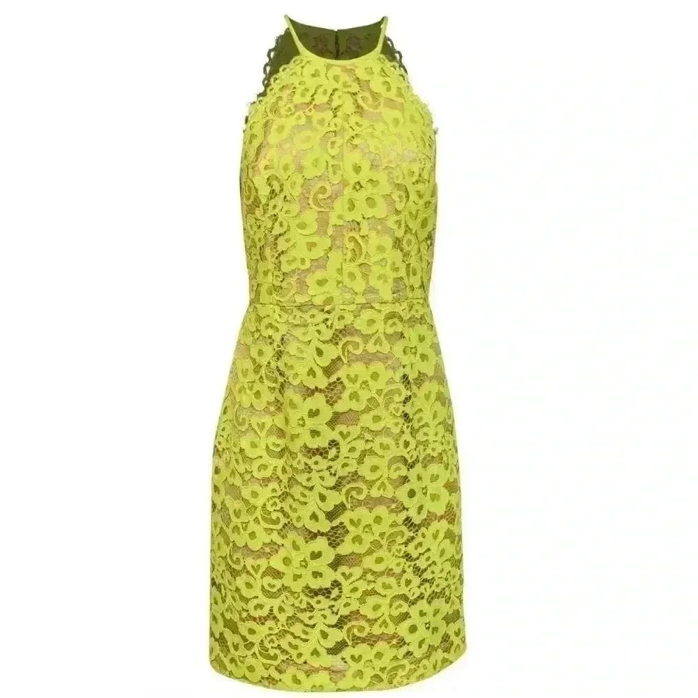 NWT Trina Turk Yellow Lace Nude Lining Dress Size 4